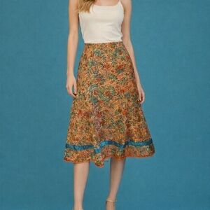 cynthia STEFFE 1990s Floral Eyelet Ribbon Cottage Longline Skirt